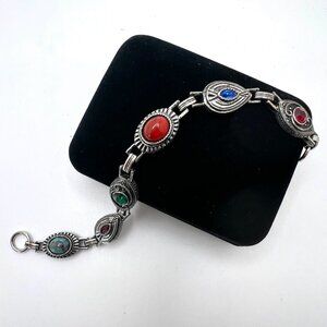 Sarah Coventry Stone and Gemstone Cabochon Link Bracelet